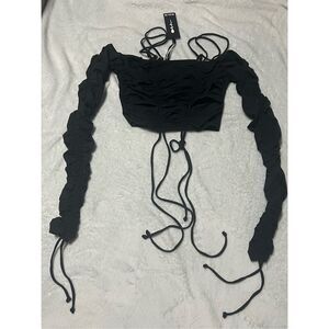 Small undercover lovers off shoulder top poster girl dolls kill black goth crop